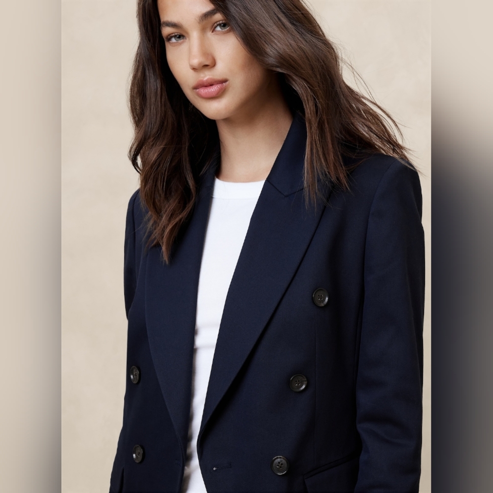 Banana Republic Stretch-Cotton Icon Blazer preppy navy